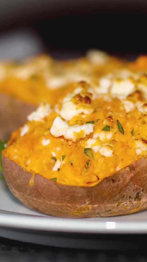 A close up of food on a plate, with Sweet potato