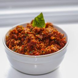 A close up of sun dried tomato pesto