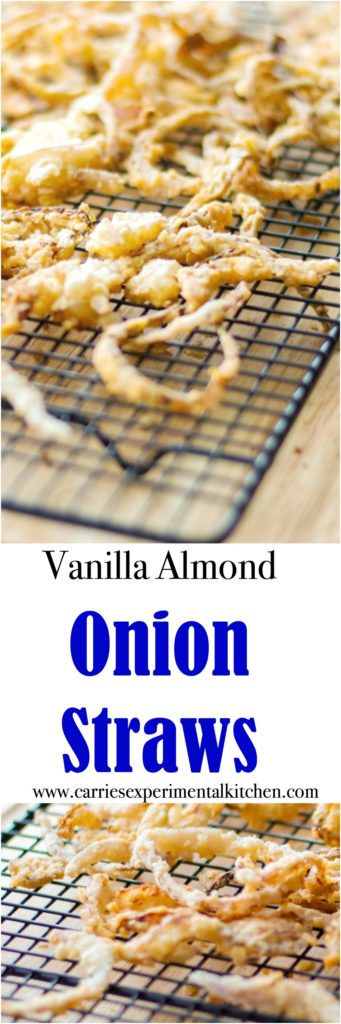 Top your favorite steak or hamburger with these crunchy Vanilla Almond Onion Straws made with vanilla almond milk and red onions.