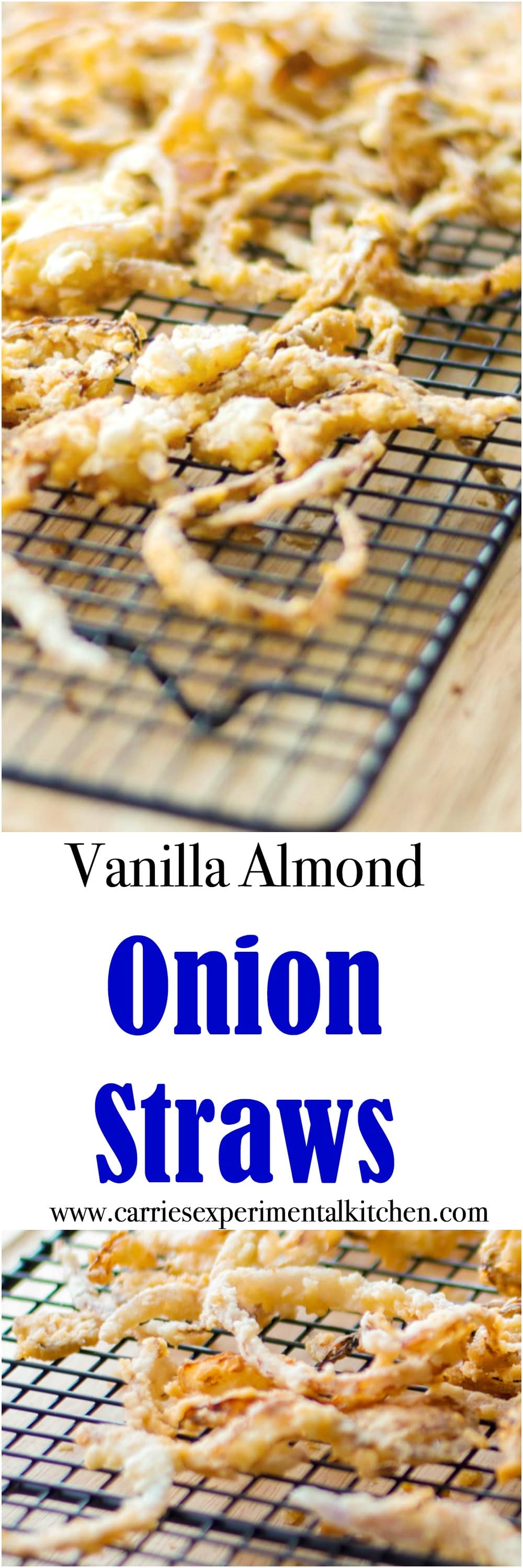 Top your favorite steak or hamburger with these crunchy Vanilla Almond Onion Straws made with vanilla almond milk and red onions. #onions #onionrings #vegetables