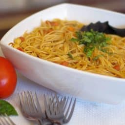 Whole Grain Spaghetti with Bruschetta and Chick Peas