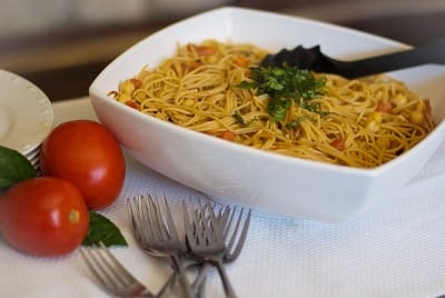 Whole Grain Spaghetti with Bruschetta and Chick Peas