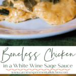 A collage photo of sage white wine chicken