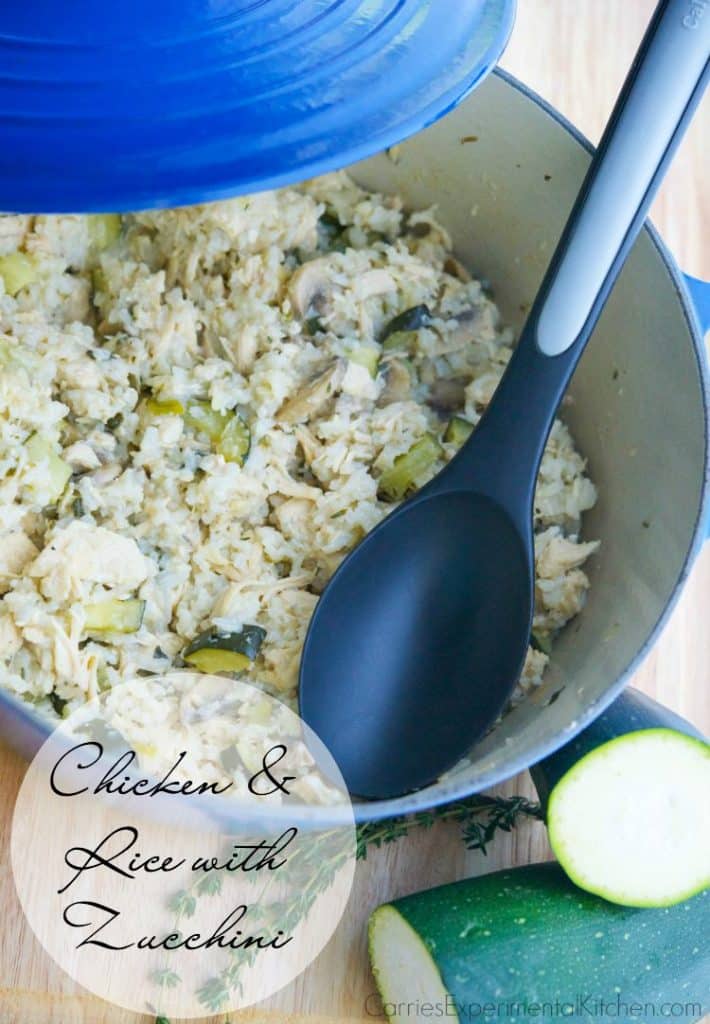 Chicken with fresh garden zucchini, mushrooms and garlic combined with rice makes this a tasty one pot meal. 