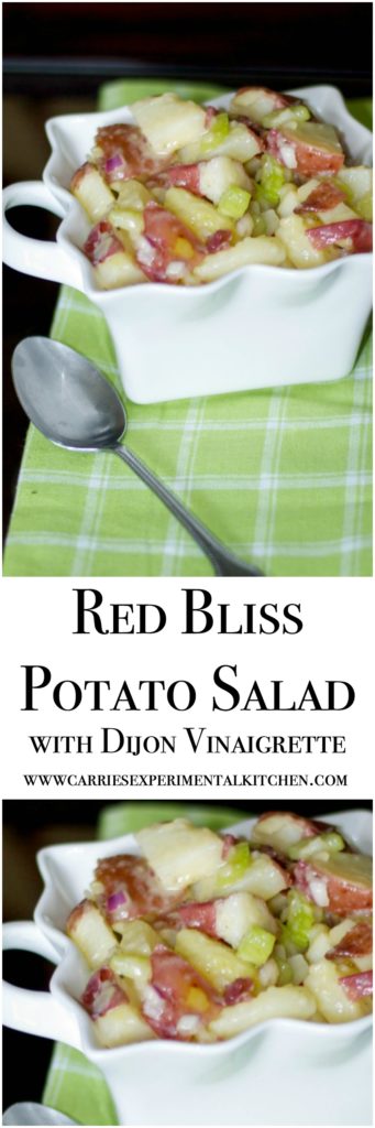 This Red Bliss Potato Salad with Dijon Vinaigrette is delicious. With it's 'no mayo' dressing, it's bound to be everyone's favorite picnic salad. 
