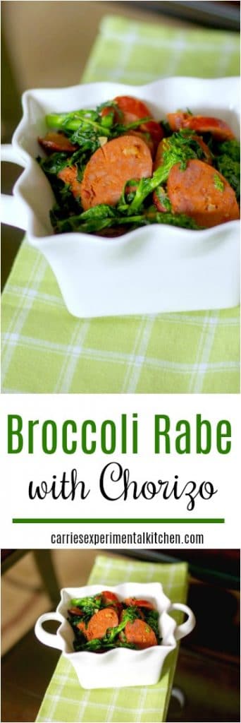 Broccoli Rabe, otherwise known as rapini, sautéed with Portuguese chorizo, garlic and Extra Virgin Olive Oil makes a tasty side dish or main meal. 