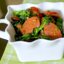 Broccoli Rabe, otherwise known as rapini, sautéed with Portuguese chorizo, garlic and Extra Virgin Olive Oil makes a tasty side dish or main meal.