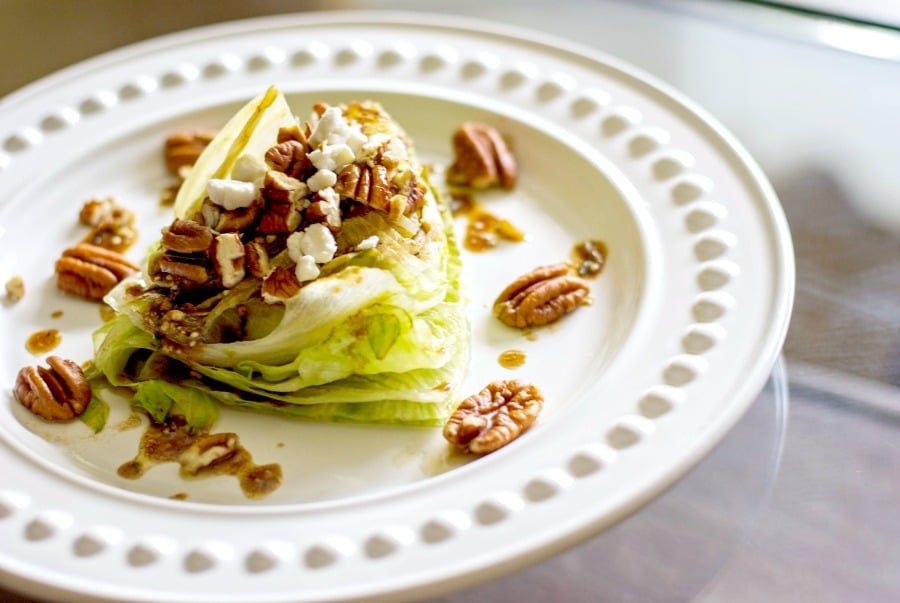 Grilled Iceberg Wedge with Pecans in a Balsamic Goat Cheese Vinaigrette