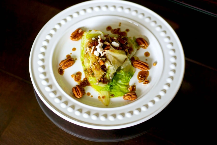 Grilled Iceberg Wedge with Pecans in a Balsamic Goat Cheese Vinaigrette