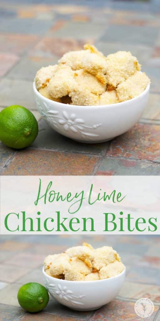 Boneless chicken breasts dipped in a mixture of honey and lime juice; then coated with breadcrumbs and baked until golden brown.