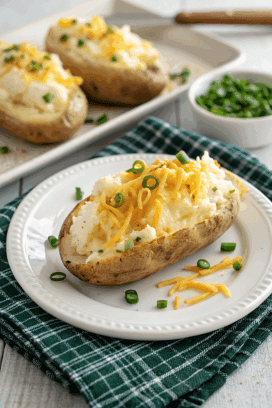 a plate with a twice baked potato