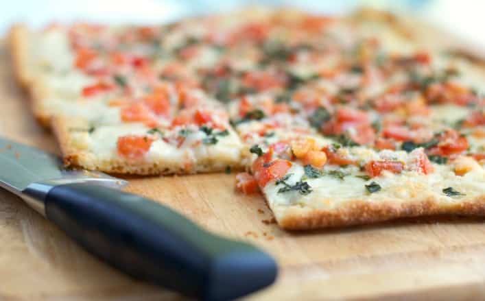 Caprese Flatbread on cutting board
