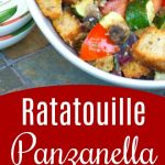 A collage photo of ratatouille panzanella salad