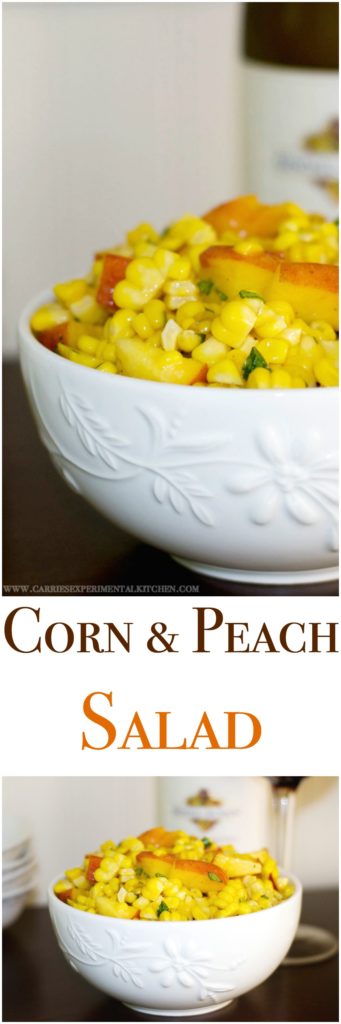 This Corn & Peach Salad is refreshingly light with a hint of sweetness. The perfect use for leftover summer corn on the cob. 