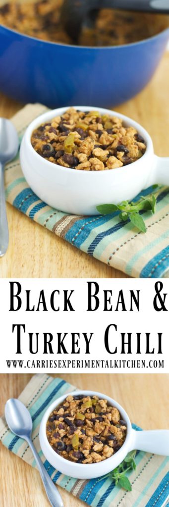 Black Bean & Turkey Chili made with lean ground turkey; then slowly simmered with spices and black beans.