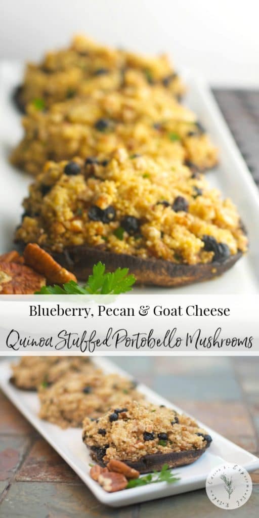 Portobello mushrooms stuffed with blueberries, pecans, crumbled goat cheese and quinoa is a healthy weeknight meal idea that's loaded with flavor.