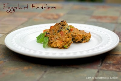 Eggplant Fritters on a white plate. 