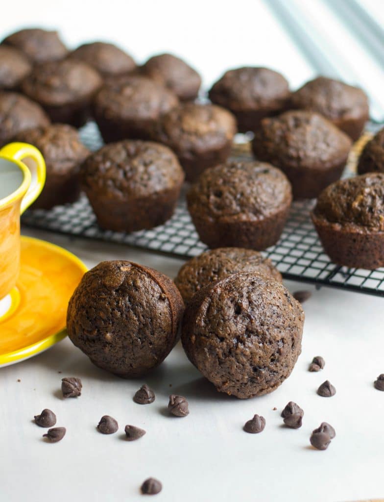 Triple Chocolate Zucchini Muffins made with cocoa powder, semi sweet and dark chocolate are so chocolatey, you won't be able to eat just one.