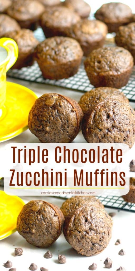 Triple Chocolate Zucchini Muffins made with cocoa powder, semi sweet and dark chocolate are so chocolatey, you won't be able to eat just one.