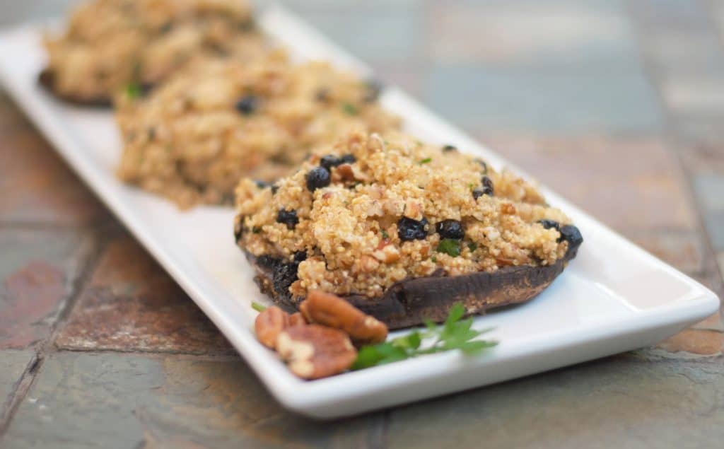 Blueberry, Pecan & Goat Cheese Quinoa Stuffed Portobello Mushrooms