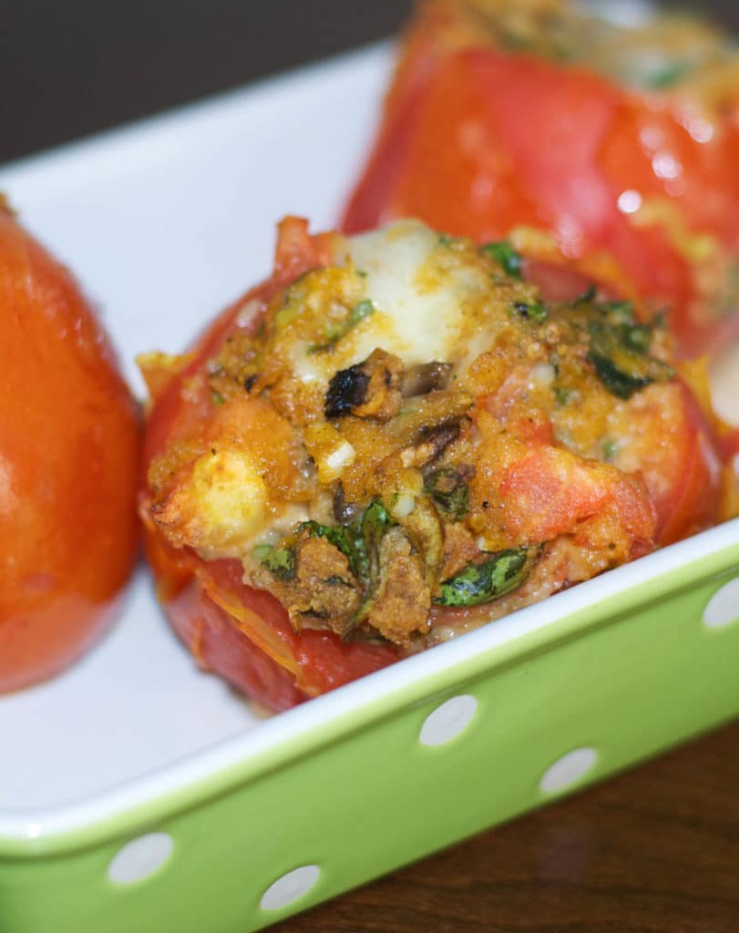Spinach mushroom and brie stuffed tomatoes