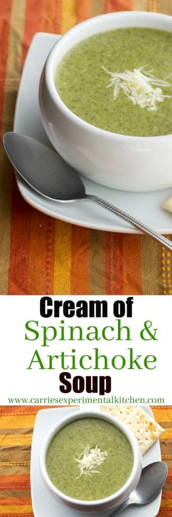 A collage of Cream of Spinach and Artichoke Soup