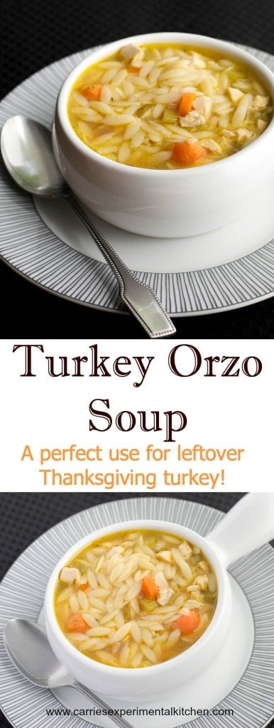 This Turkey Orzo Soup is a perfect use for leftover Thanksgiving turkey. Try substituting Sunday's leftover roasted chicken too!