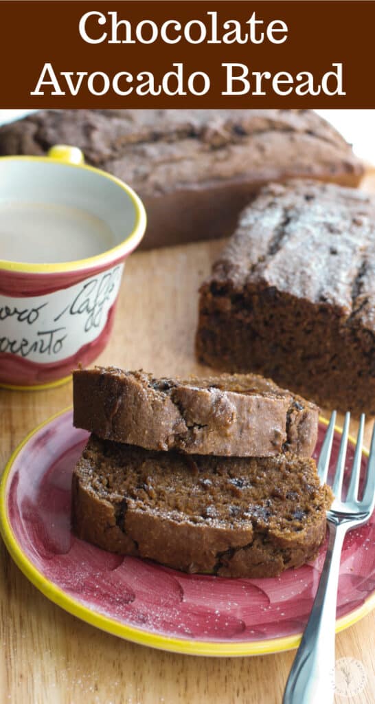 Chocolate Avocado Bread made with ripe avocados, egg whites, flour, chocolate chips and vanilla pudding is super moist and decadent.