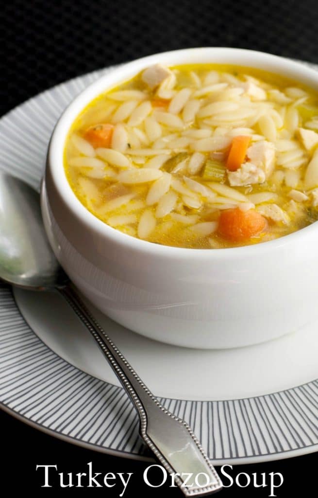 This Turkey Orzo Soup is a perfect use for leftover Thanksgiving turkey. Try substituting Sunday's leftover roasted chicken too! 