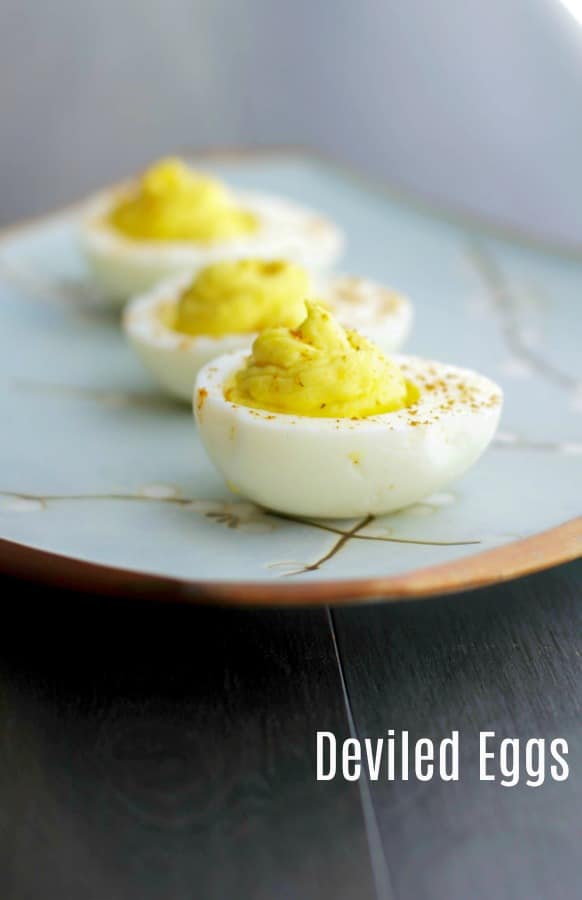 An egg on a plate, with Deviled egg and Horseradish