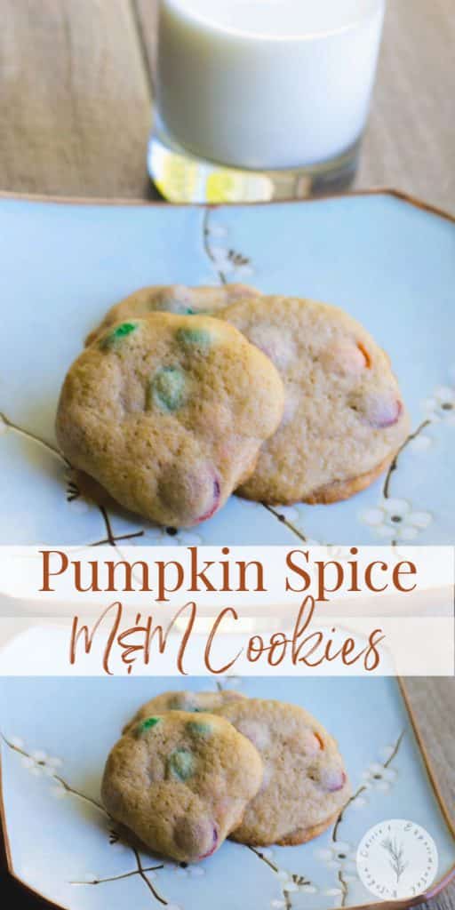 Soft and chewy Pumpkin Spice M&M Cookies go perfectly with a tall glass of milk for an afternoon snack or special Fall treat.