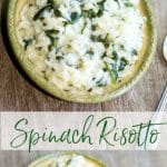 A collage photo of Spinach Risotto on a table. 