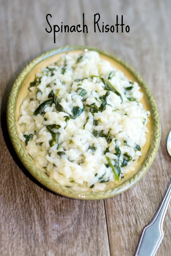 A close up of Spinach Risotto in a dish. 