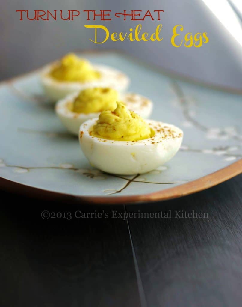 Deviled Eggs made with wasabi and horseradish are sure please those that love heat in their food. Perfect for picnics or game day snacking!