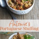  Portuguese stuffing with chorizo, ground beef, vegetables and stuffing mix.
