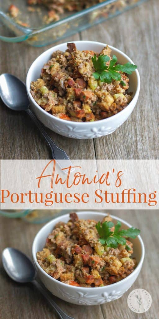  Portuguese stuffing with chorizo, ground beef, vegetables and stuffing mix.