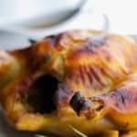 A close up of Apple Cider Brined Roasted Chicken