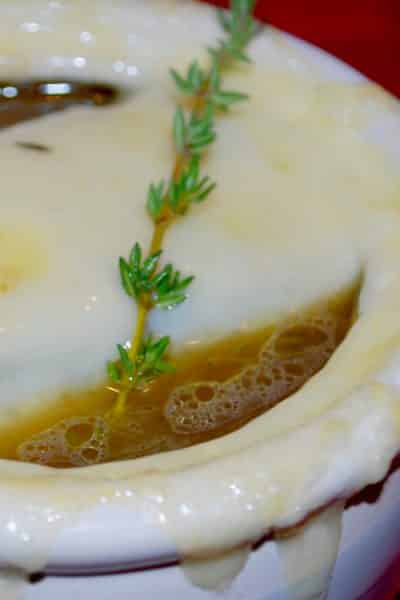 A close up of French Onion Soup