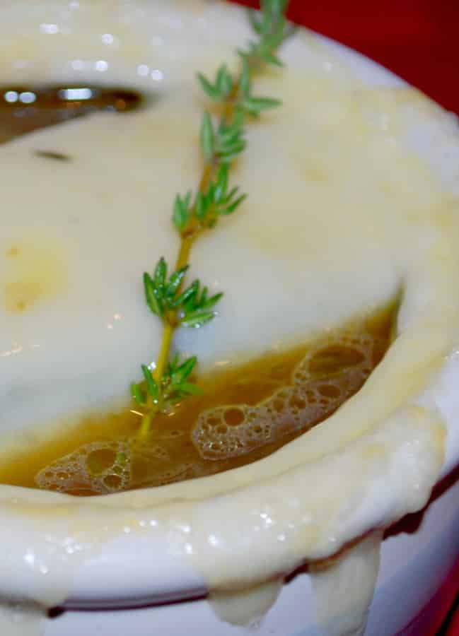 A close up of French Onion Soup