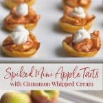 Enjoy one of your favorite holiday desserts by turning them into smaller portions like these Spiked Mini Apple Tarts with Cinnamon Whipped Cream.