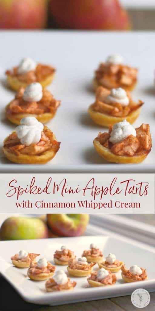 Enjoy one of your favorite holiday desserts by turning them into smaller portions like these Spiked Mini Apple Tarts with Cinnamon Whipped Cream.