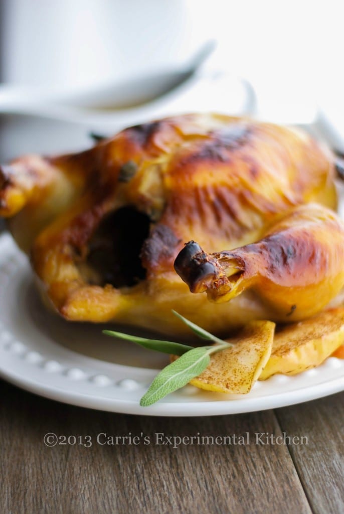 Apple Cider Brined Roasted Whole Chicken on a plate.