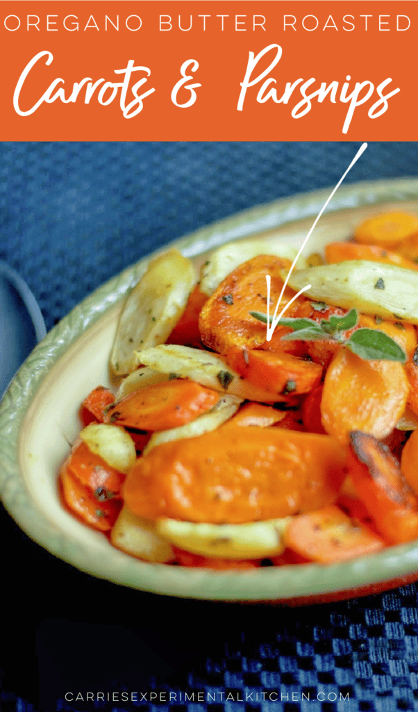 Roasted sliced carrots and parsnips with oregano