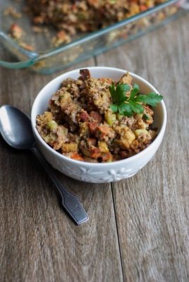 This Portuguese stuffing mixed with chorizo and ground beef is an old time family favorite.