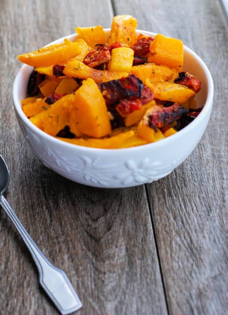 Orange squash in a white bowl