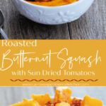 A collage of butternut squash in a bowl