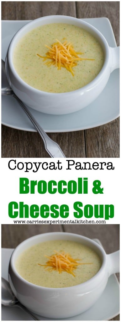  Enjoy one of your favorite restaurant menu items at home with my version of Panera's Broccoli & Cheese Soup. 
