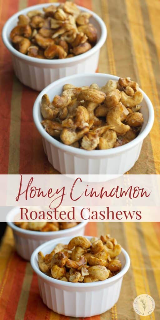 Whole cashews tossed with honey, ground cinnamon and salt; then roasted until golden brown make the perfect sweet and salty snack. 