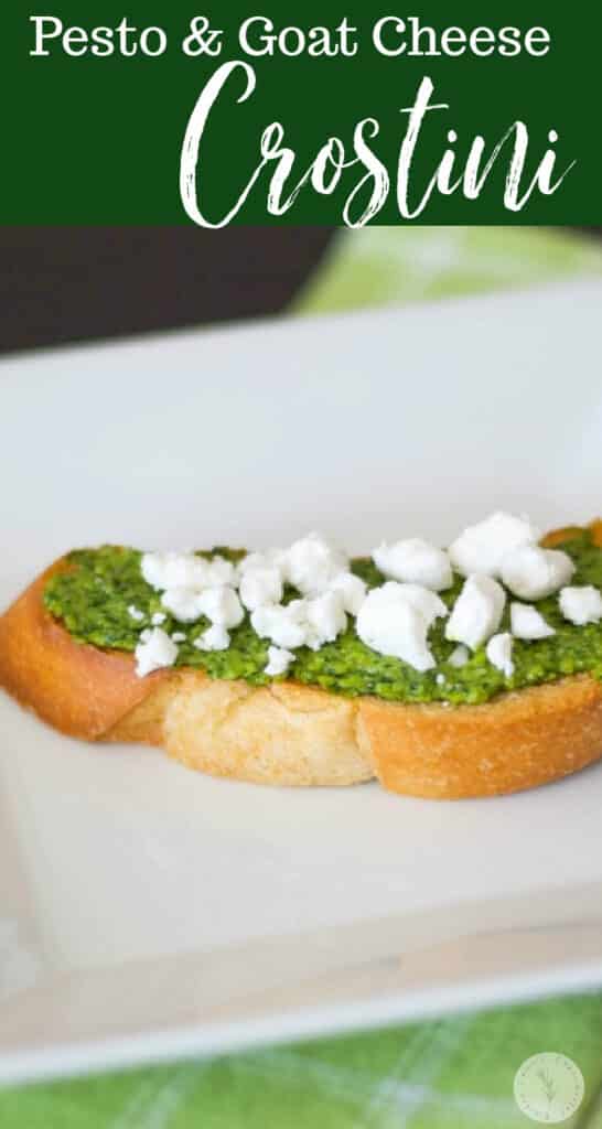 Pesto and Goat Cheese Crostini made with fresh basil pesto and crumbled Goat cheese is a deliciously flavorful appetizer.