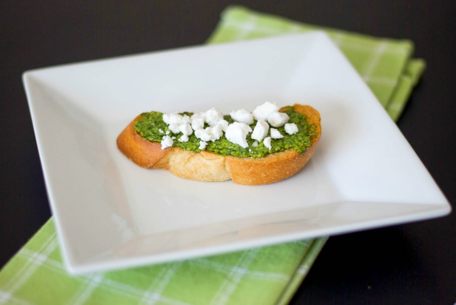 Pesto and Goat Cheese Crostini